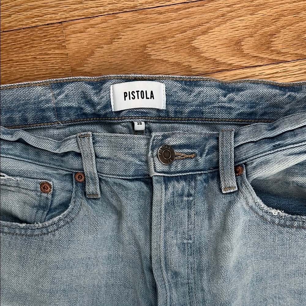 Pistola Women’s Wide Leg Distressed Blue Jeans